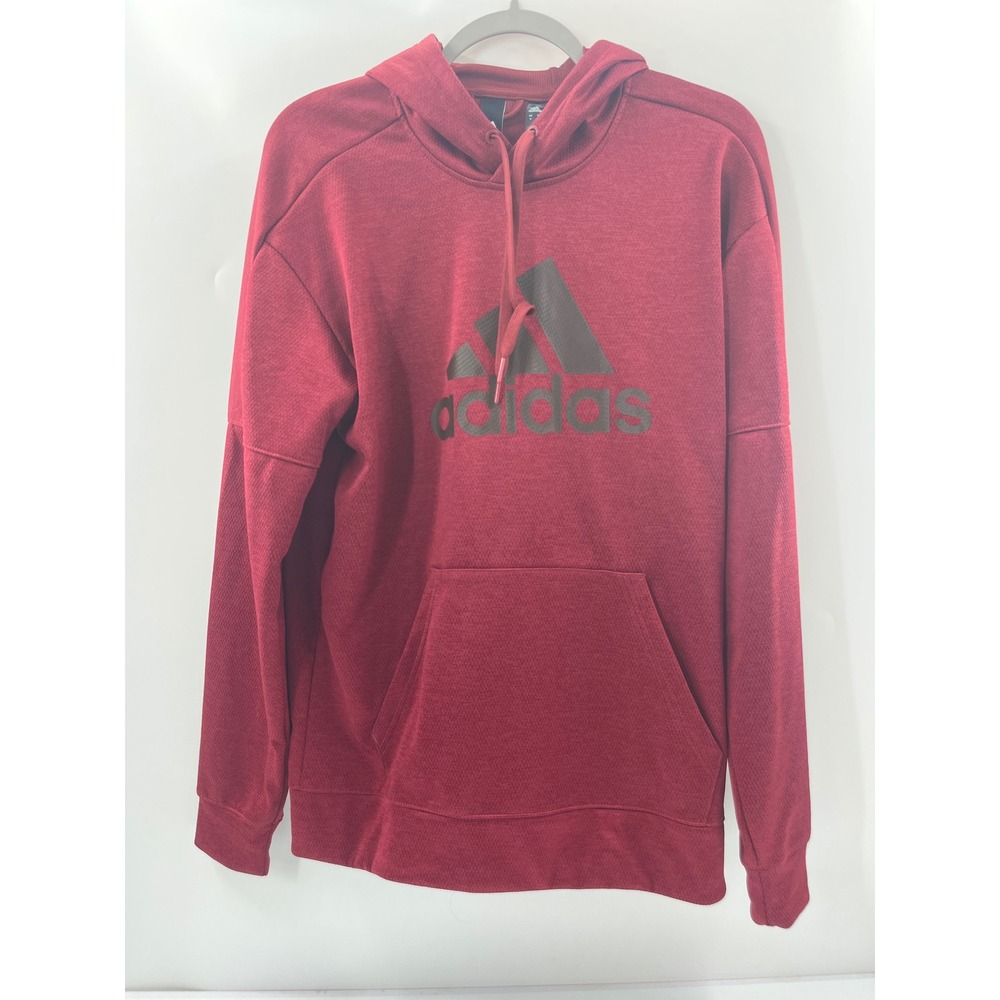 Adidas Mens Hoodie Burgundy Heather Gray Logo Pullover Sweatshirt Size Medium